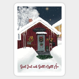 Christmas Greeting card from the old part of Jakobstad called Skata.Swedish text 2 Sticker